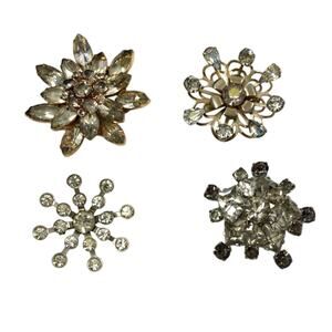 Lot of 4 Pin Brooches Womens Rhinestone Vintage Jewelry Gift